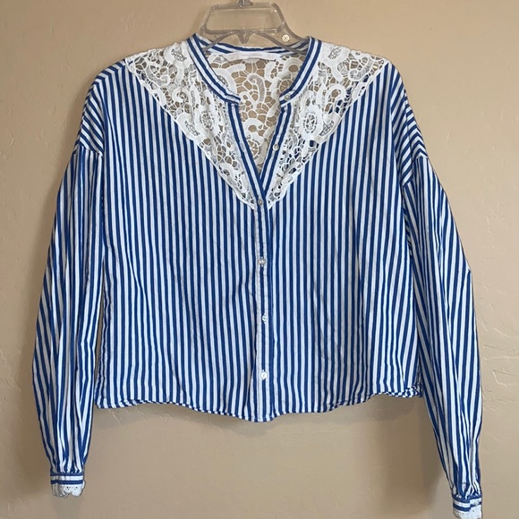 Zara lace striped button down - Picture 2 of 4